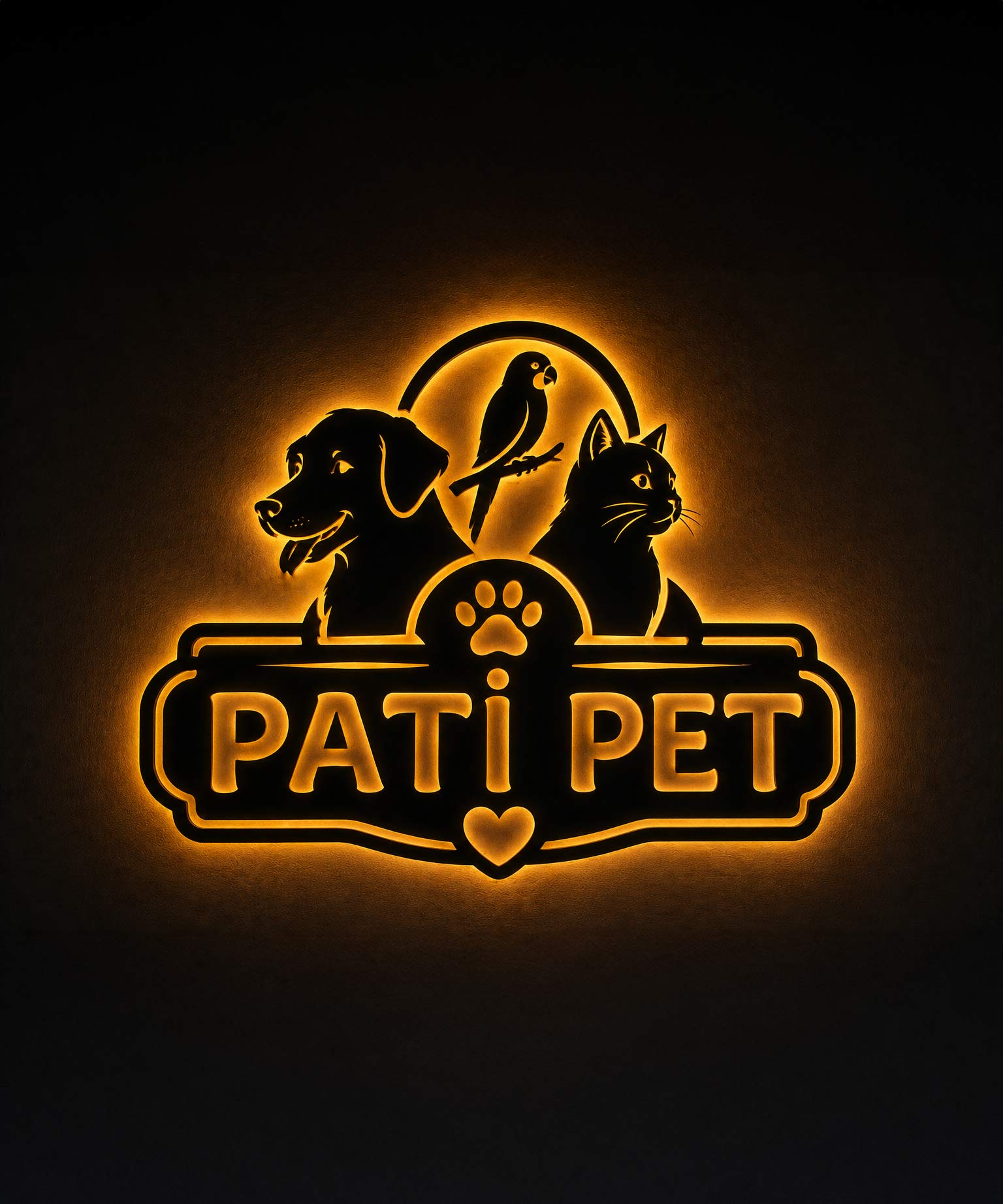 Özel Kesim Ahşap Işıklı Petshop Tabela