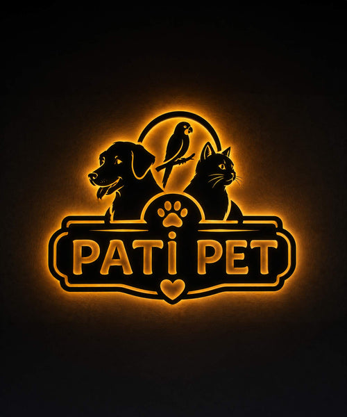 Özel Kesim Ahşap Işıklı Petshop Tabela